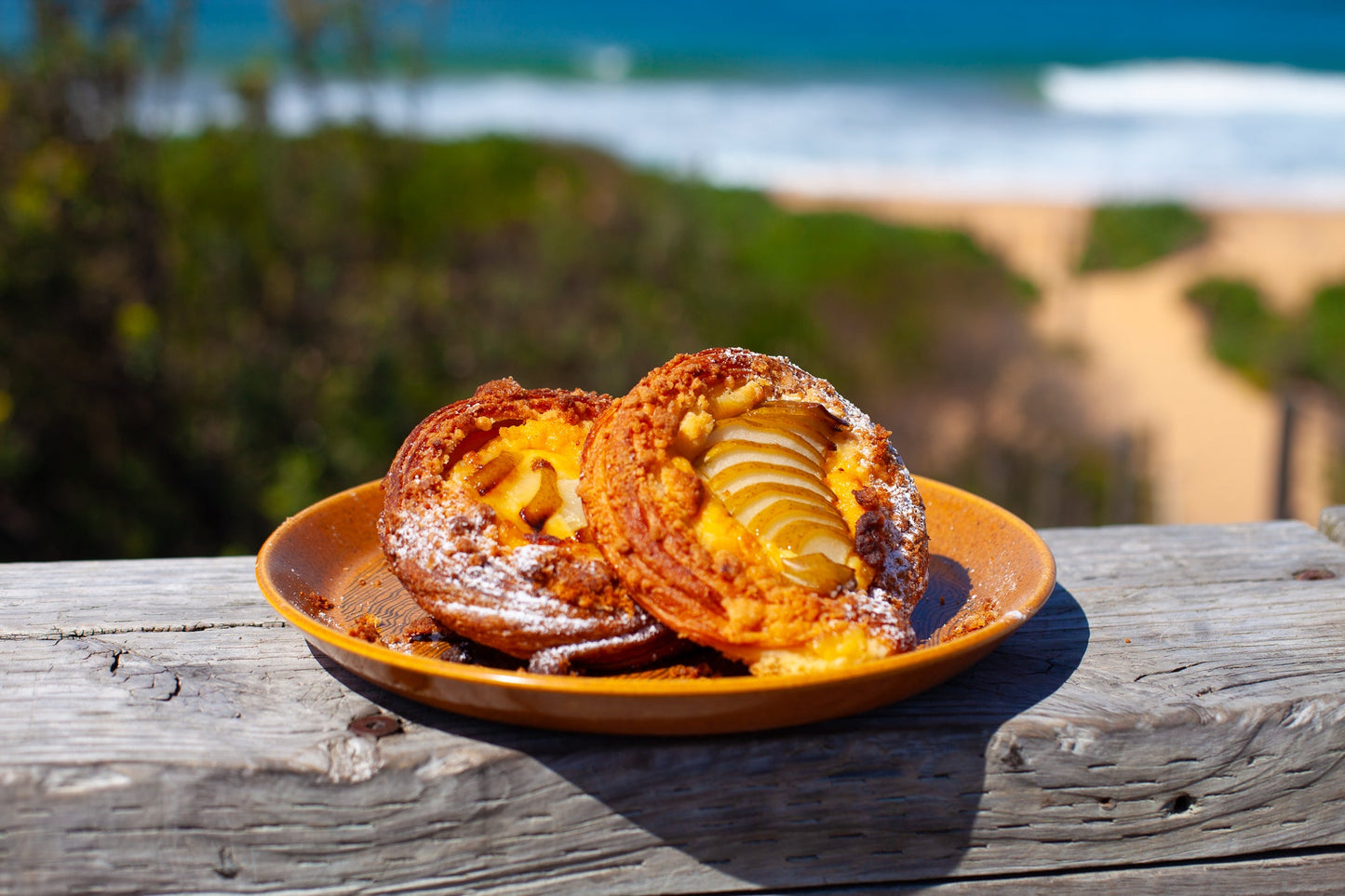 Pear Danish with Vanilla Custard & Almond Crumble - Burnt Honey Bakery - Burnt Honey Bakery
