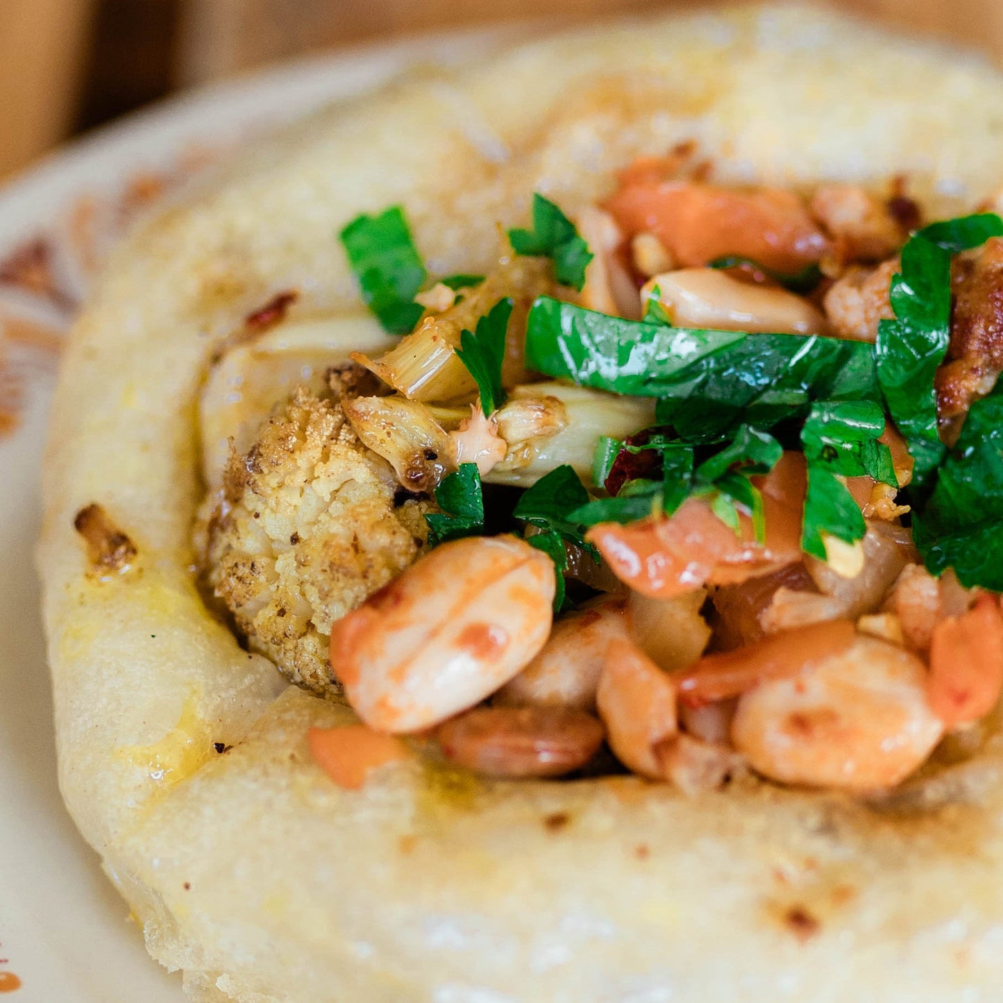 Cauliflower, Almond Tahini and Chilli Peanut Pickle Bun - Burnt Honey Bakery - Burnt Honey Bakery