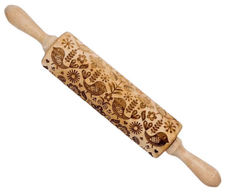 Scandinavian Birds and Flowers Embossing Rolling Pin - Boon Homeware - Burnt Honey Bakery