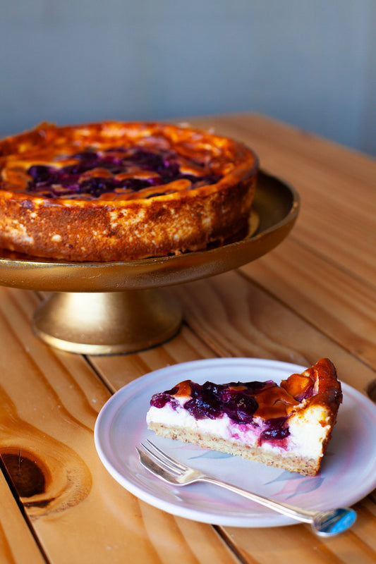 Black Cherry Ricotta Cheesecake (GF) - Burnt Honey Bakery - Burnt Honey Bakery