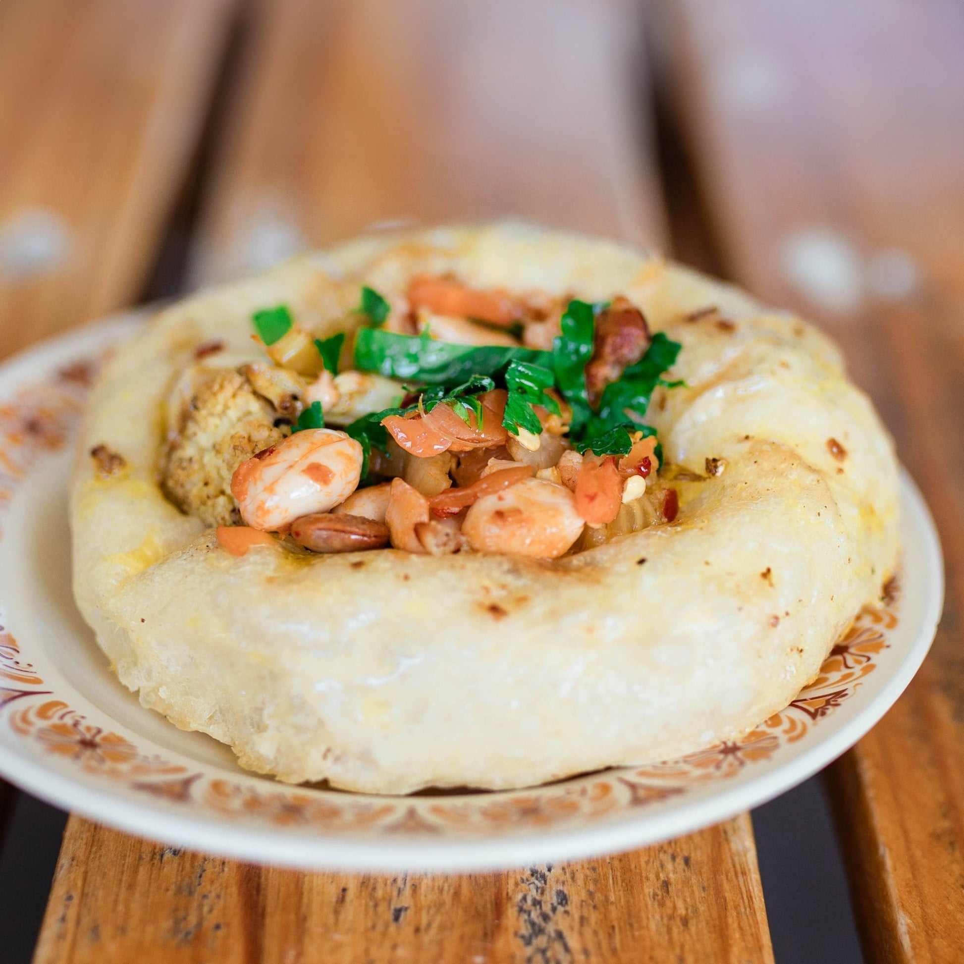 Cauliflower, Almond Tahini and Chilli Peanut Pickle Bun - Burnt Honey Bakery - Burnt Honey Bakery